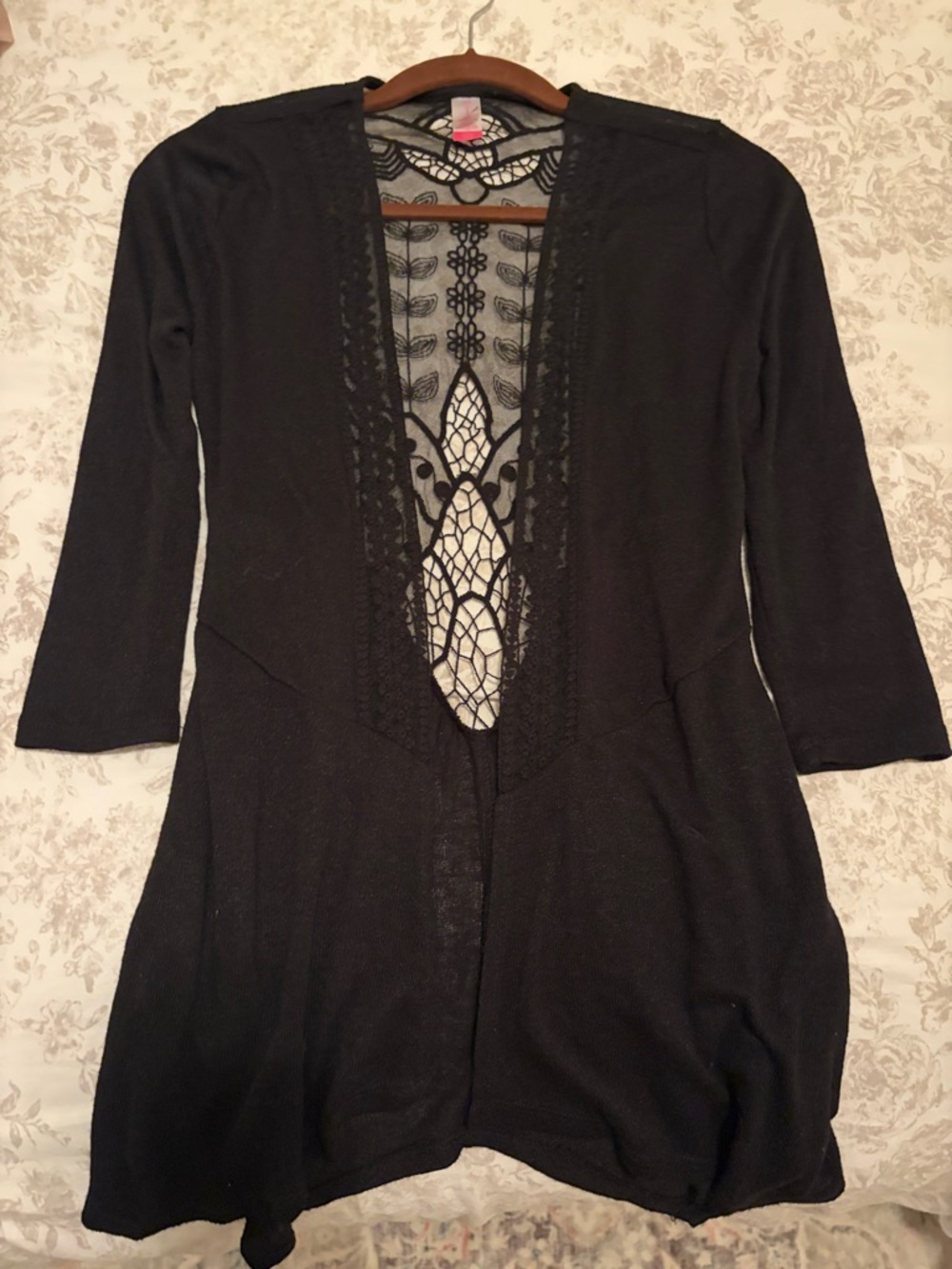 No Boundaries Black Open-Front Cardigan with Lace Back